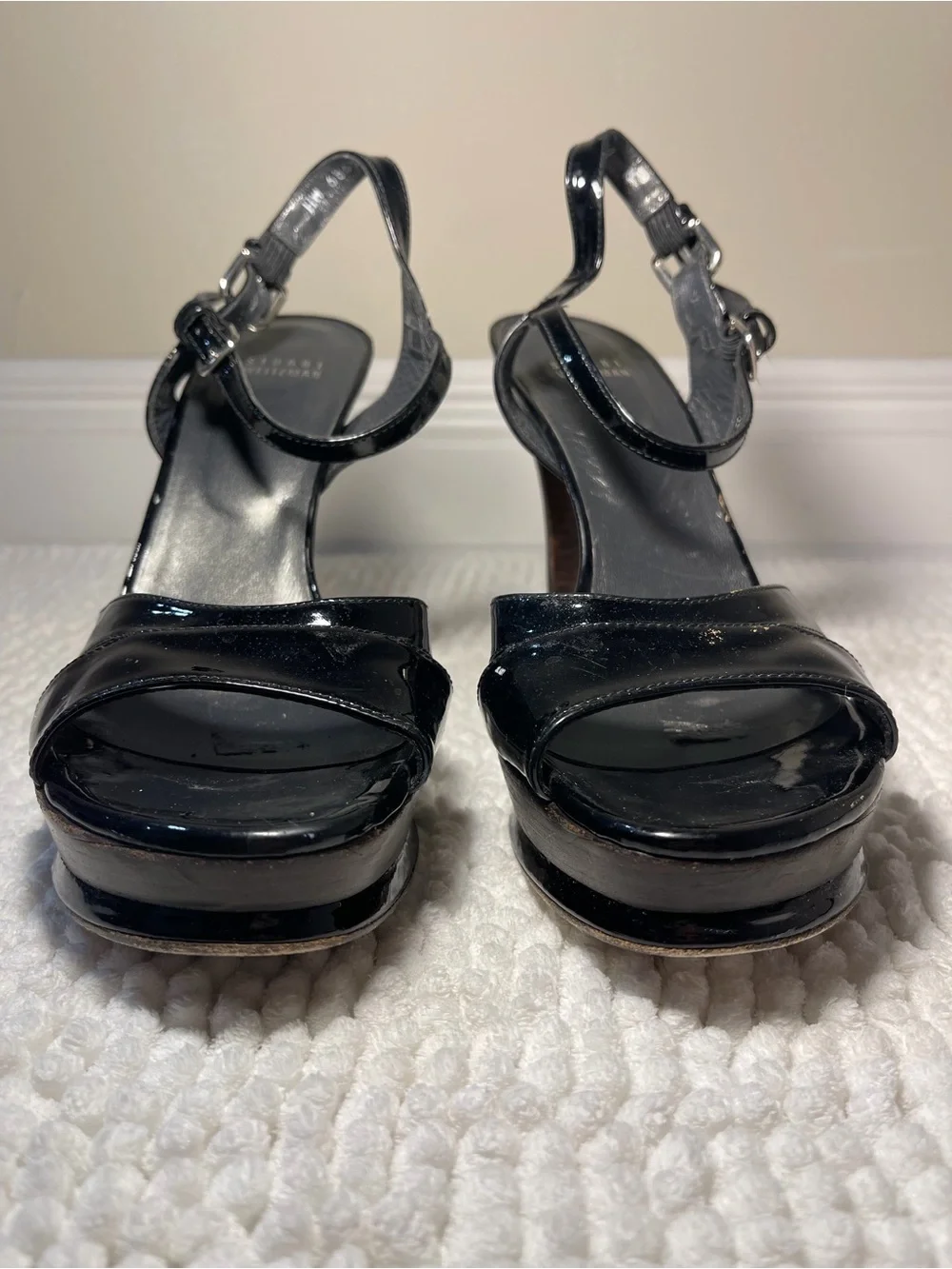 Stuart Weitzman Black Patent Leather Platform Slingback Heels